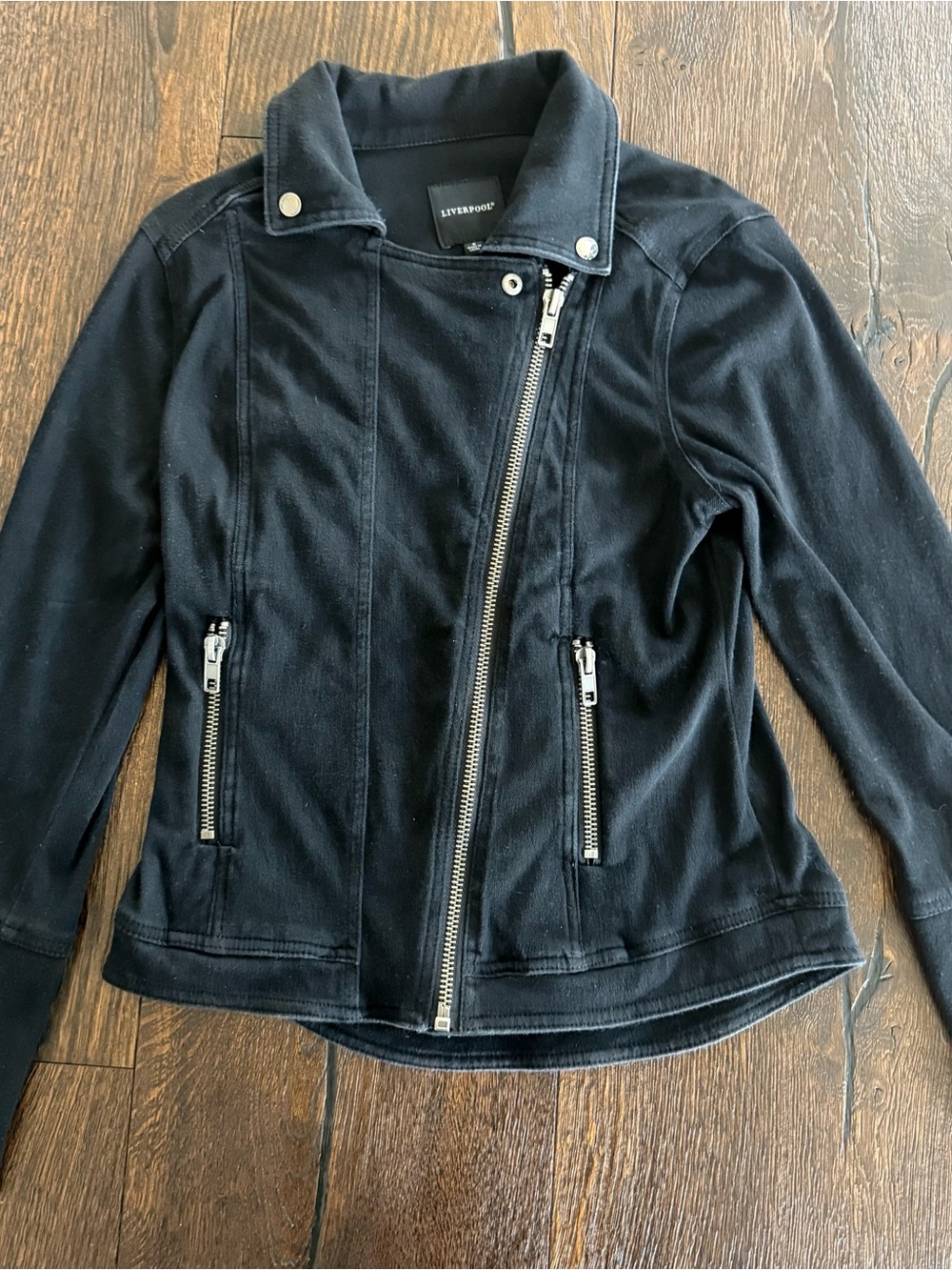 Liverpool Black Asymmetrical Zip “Leather-Style” Jacket